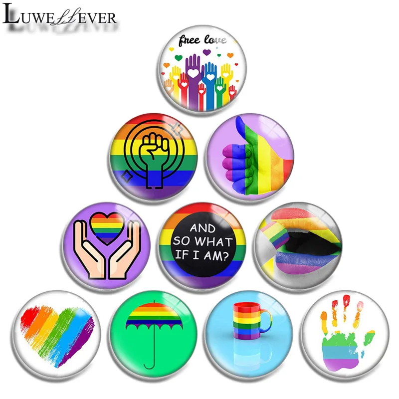 

10mm 12mm 16mm 20mm 25mm 30mm 617 LGBT Mix Round Glass Cabochon Jewelry Finding 18mm Snap Button Charm Bracelet