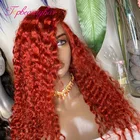 Красный кудрявый парик 13X 4 из человеческих волос на сетке спереди, 180% Имбирные красные бразильские волосы без повреждений, на сетке спереди, парики для женщин, предварительно выщипанные