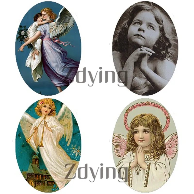 5 шт./лот Овальный стеклянный винтажный кулон с ангельскими крыльями для