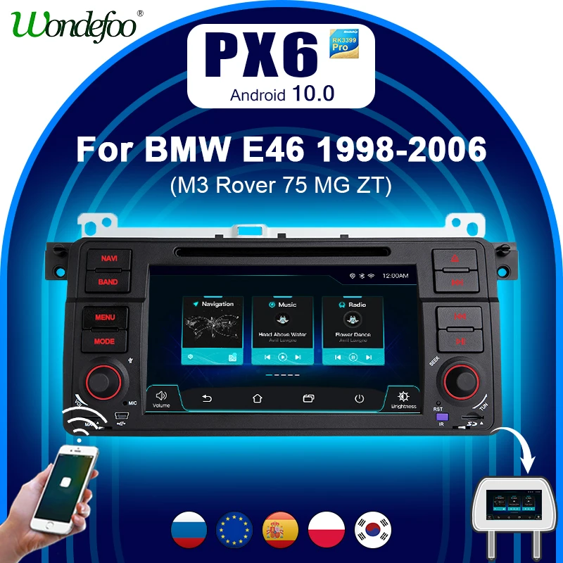 Автомагнитола 1 din андроид Магнитола Android 10 PX6 для BMW E46 M3 318/320/325/330/335 Land Rover 75