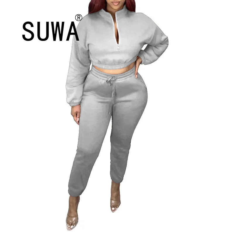 

Solid Color Classic Joggers Tracksuit Women Sets Clothes Long Sleeve Pullover Retro Top High Waist Pants Trousers Lounge Wear