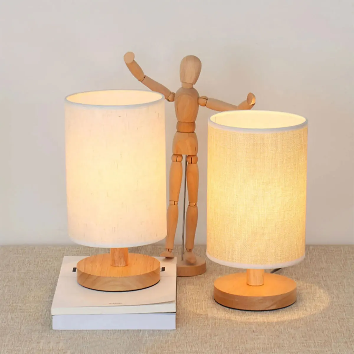 

Cylinder Lamp Shade Home Decor Wooden Bedside Lamp Eye Protection Nightstand Lamp USB Warm White Lamp Simple Desk Light