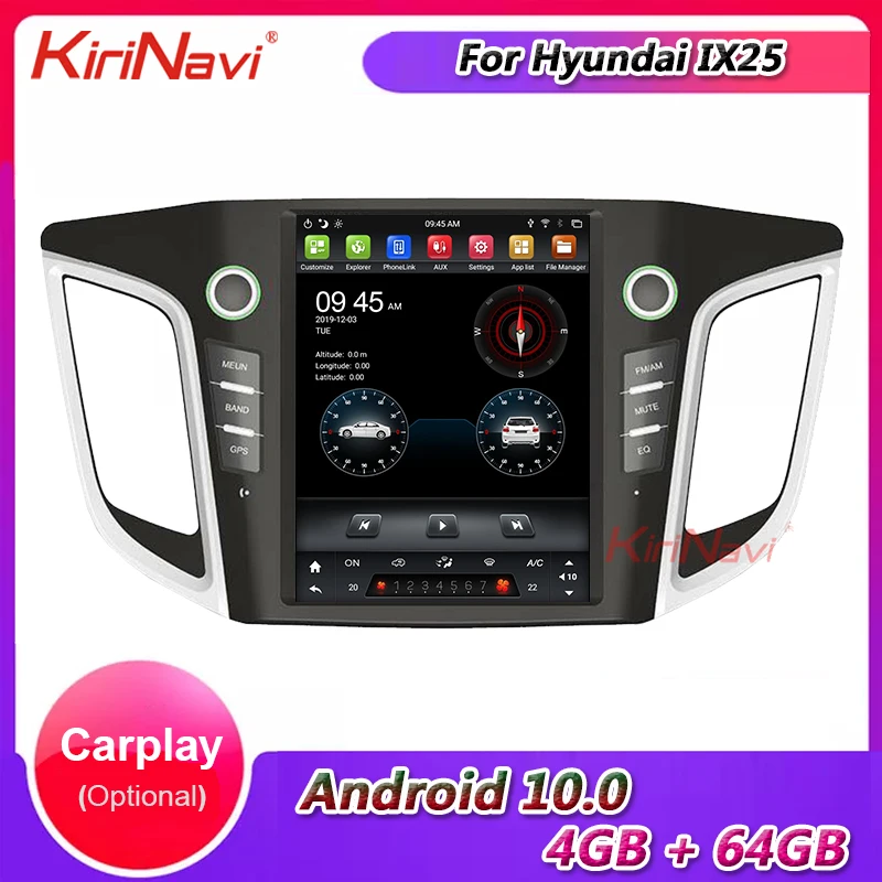 Автомагнитола KiriNavi в стиле Tesla с вертикальным экраном 10 4 дюйма Android 0 для Hyundai IX25