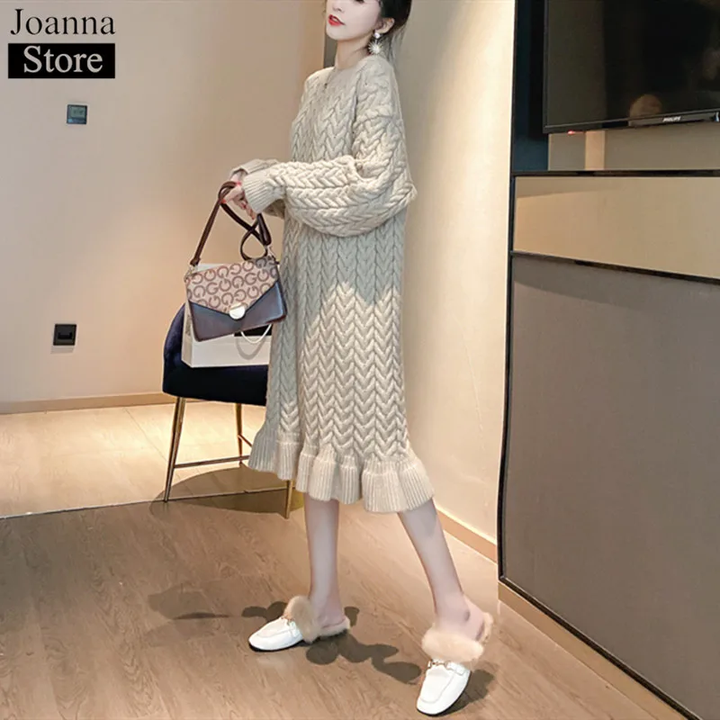 Женское длинное трикотажное платье с длинным рукавом и подолом рыбий хвост |