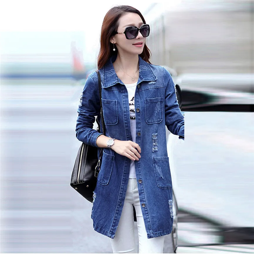 Coats Womens Denim Jackets Feminine Fashion Windbreaker Spring Autumn Long Sleeve Jacket Jean Coat Outwear Overcoat | Женская одежда