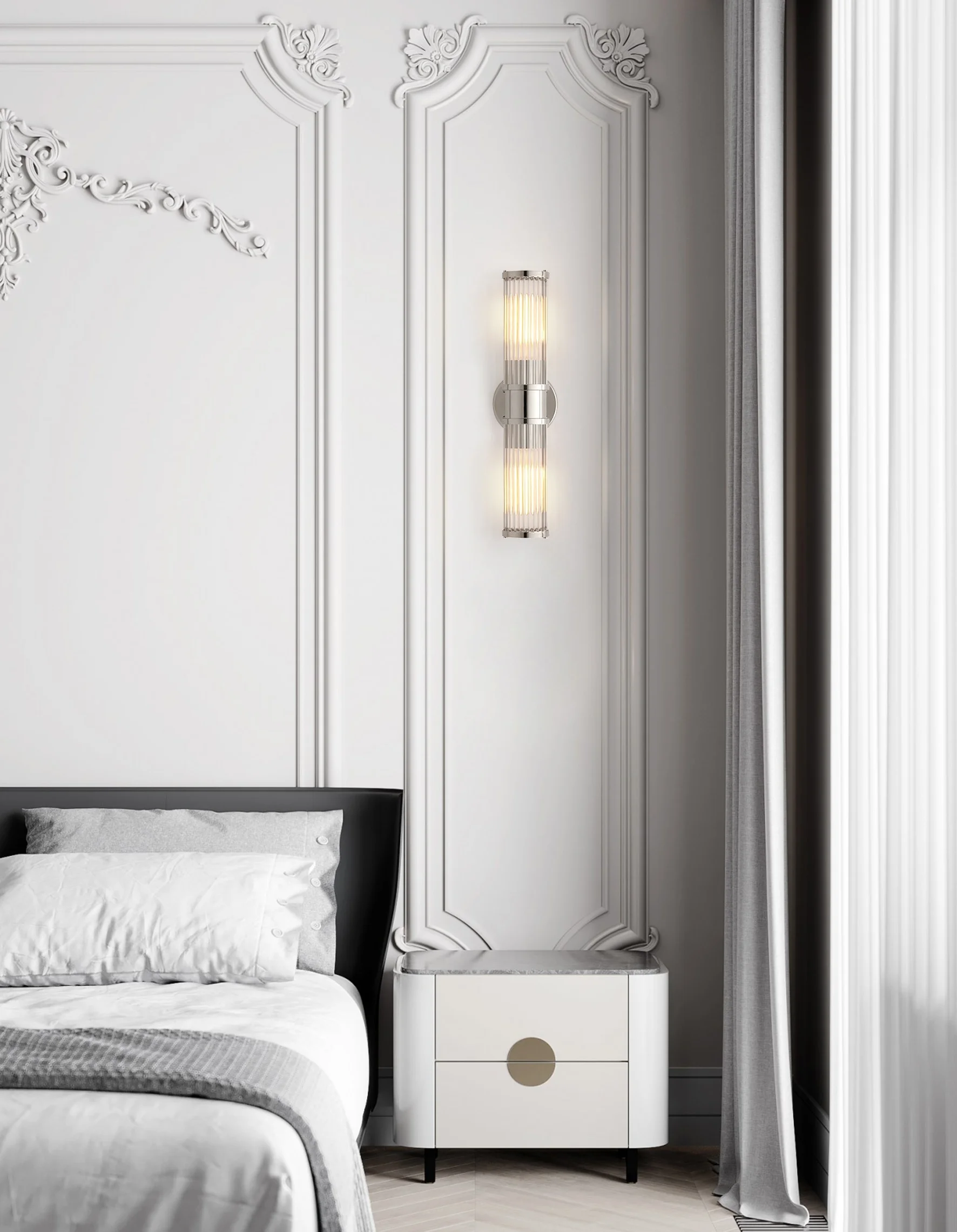 

Fancy Brass Finish Clear Glass Tube Wall Sconce for Interior Living Room