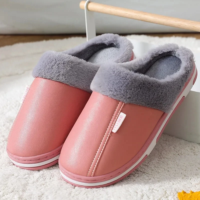 Leather Waterproof Non-Slip Warm Parent-Child And Female Slippers New Home Fashion Children's Cotton Slippers