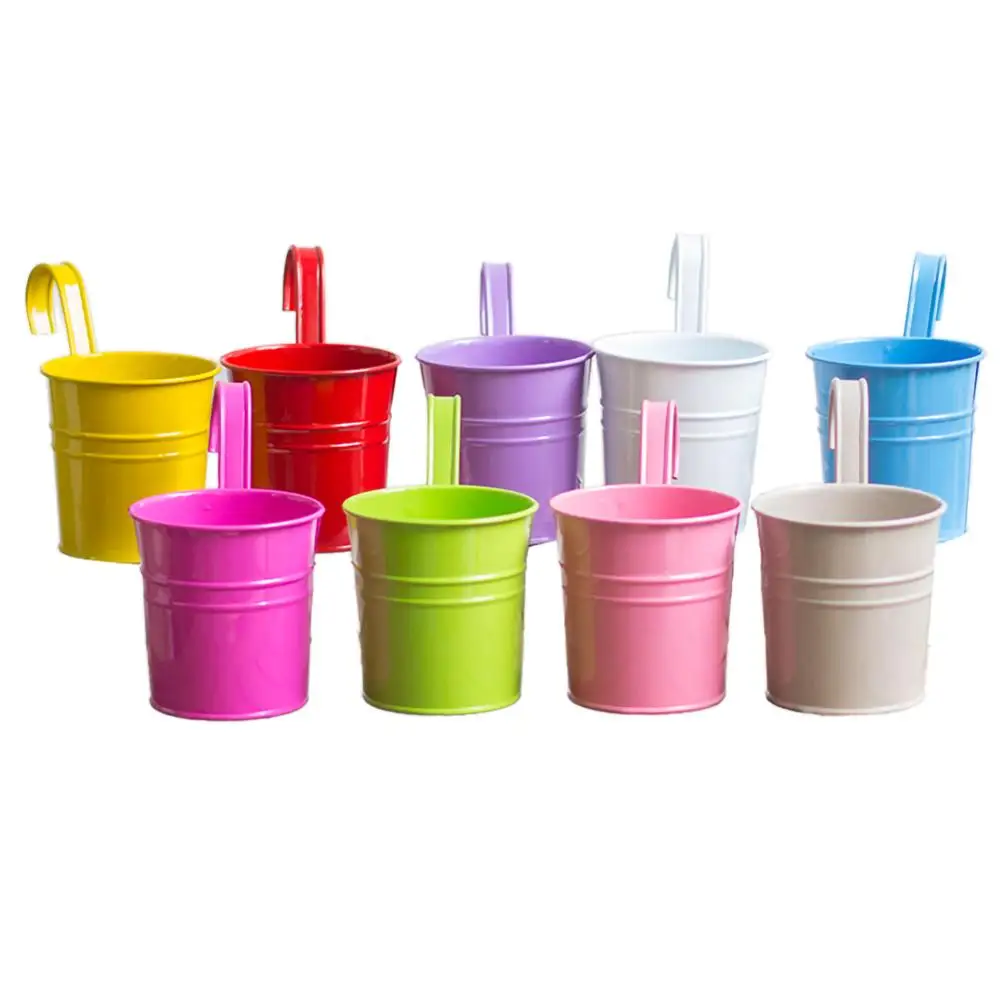 

10pcs Metal Flower Hanging Flower Pot Hook Wall Removable Candy Color Iron Bucket Tin Garden Balcony Hanging Succulent Basket