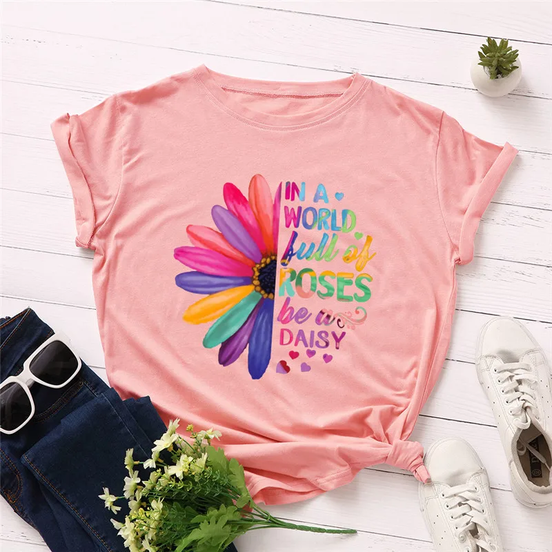 

Women TShirt Plus Size S-3XL New Daisies Print Women T-Shirt Women Shirts O Neck Short Sleeve Tees Summer T Shirt