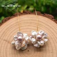 glseevo new arriver natural irregular baroque freshwater pearl drop earrings for women flower style fashion jewelry ge1037