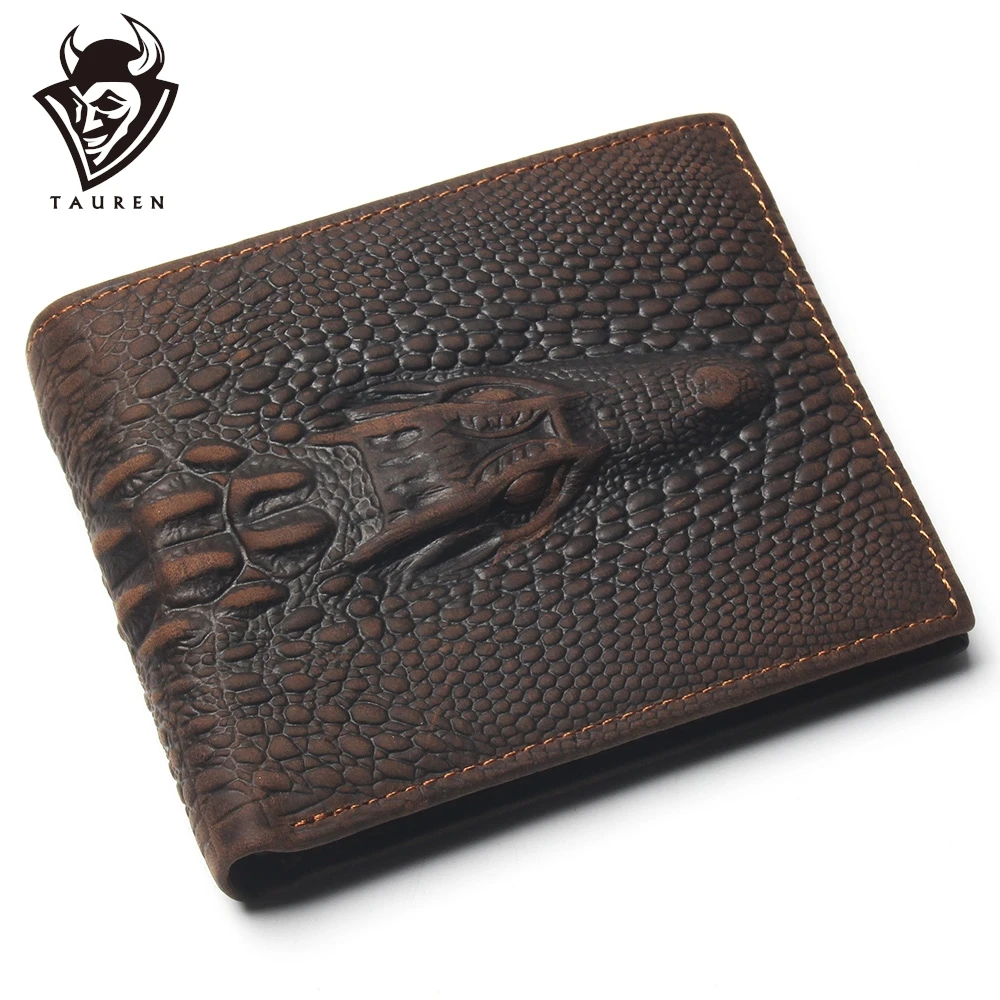 

Top Grain Genuine Leather Material Wallet With Card Page Fashion Brown Crocodile Head Men Crazy Horse For