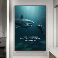 modern white shark animal motivational oil on canvas painting wall art posters and prints wall art picture for living room