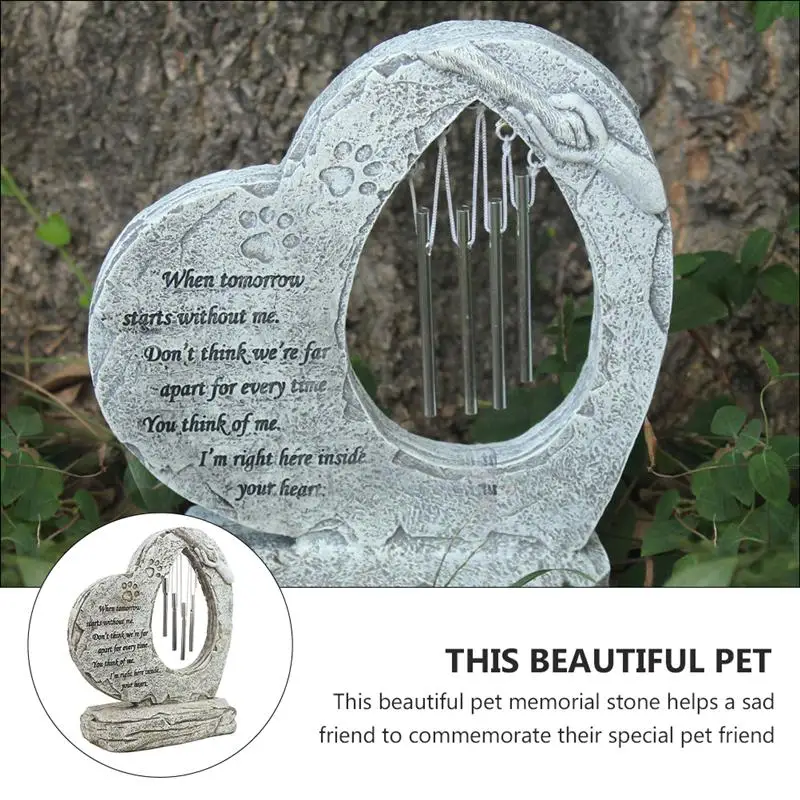 

Pet Dog Cat Memorial Stone Grave Tombstone with Wind Chimes Embellishment