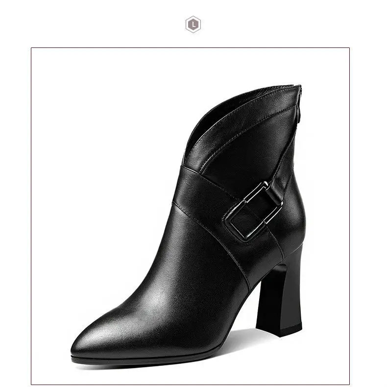 

DM574Woman fashion autumn winter pointed toe high heel boots lady Martin boots female rear zipper belt buckle street boots botas