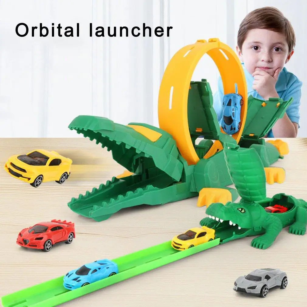 

DIY 360 Degree Rotating Inertial Crocodile Toys, Puzzle Track Hobby Ejection Toys Car for Kids Toddlers Birthday Gifts