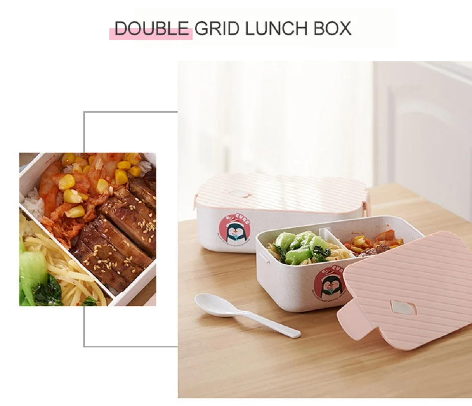 Мультяшный Ланч бокс и ложка 1000/1300 мл герметичный Бенто из пшеничного волокна