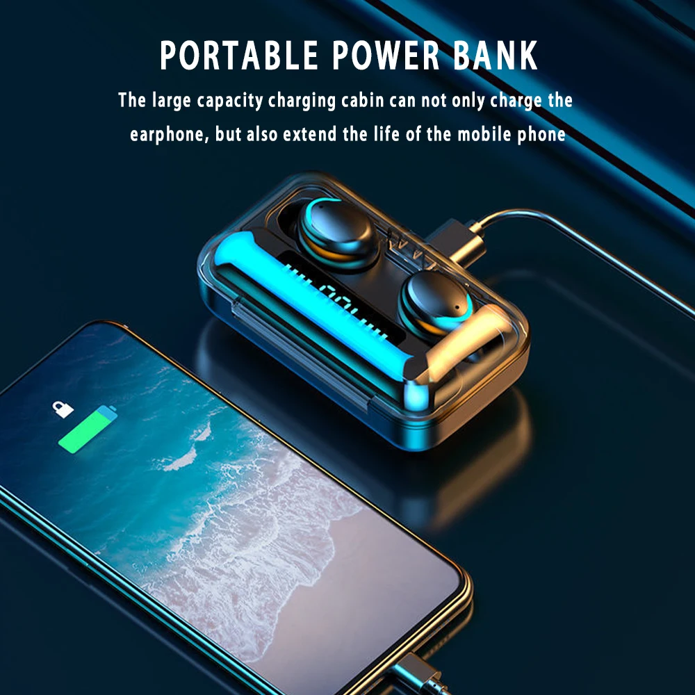 

TWS Wireless Bluetooth 5.0 Earphone 2200m HIFI Mini 9D Stereo Sports Waterproof Running Headset Support iOS/Android Phones