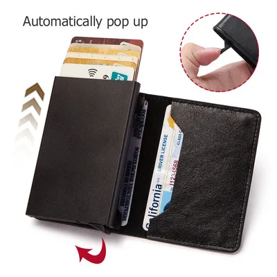 

Rfid Blocking Protection Men id Credit Card Holder Wallet Leather Metal Aluminum Business Bank Card Case Credit Card Cardholder