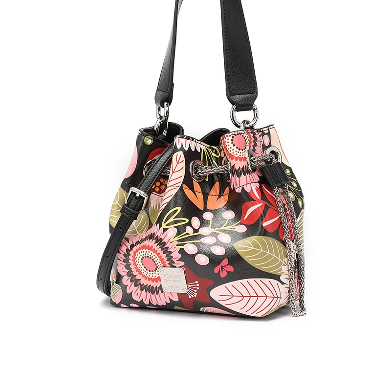 

Printed Flower Pattern Bucket Bag for Women Trending All-match Fashion Messenger Bag Soft Leather Small Bag Designer Handbags cc
