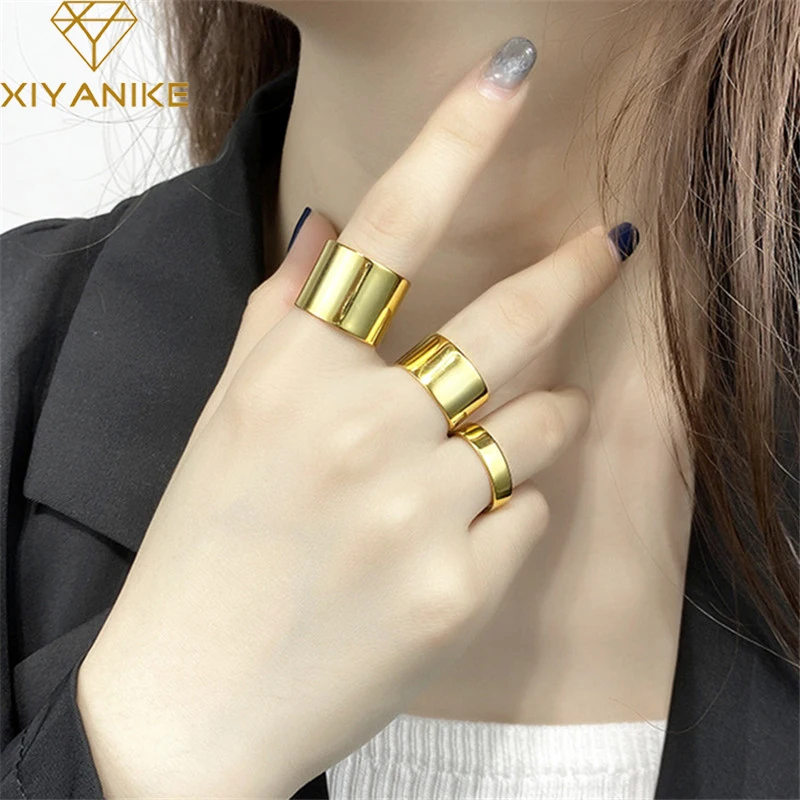 

XIYANIKE Silver Color Geometric Cylindrical Wide Smooth Ring Fashion Retro Temperament Handmade Prevent Allergy Gift