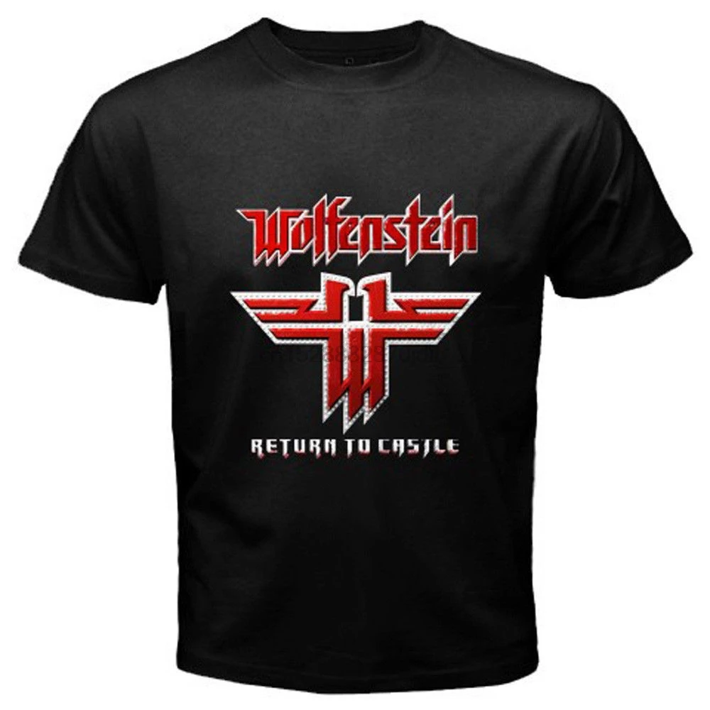 Новый WOLFENSTEIN логотип известная видеоигра Мужская черная футболка крутая