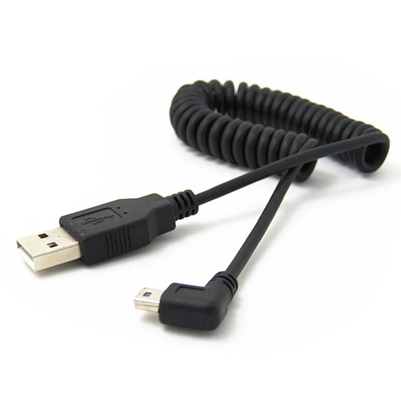 

Пружинный кабель с двумя штекерами USB Type A и прямым углом Mini B 5p