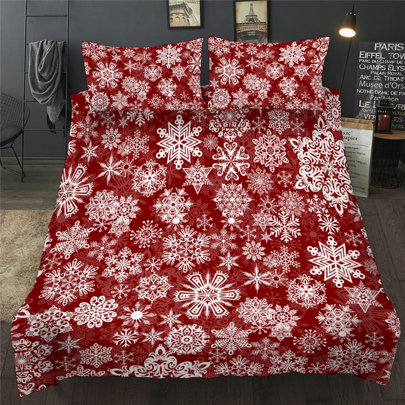 Snowflake Christmas Duvet Cover Set Deer Elk Fir Tree Print Bedding Set Twin Full Queen King Bedclothes For Children Kid Adult