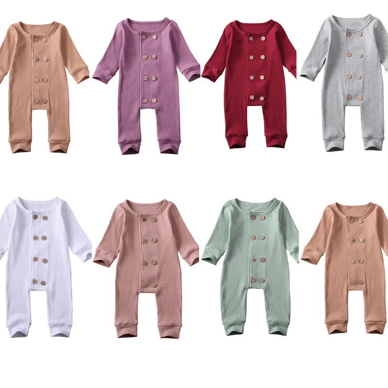 

2020 Baby Spring Autumn Clothing 0-24M Toddler Baby Kid Girl Boy Ribbed Rompers Solid Cotton Long Sleeve Jumpsuit Outfit Clothes