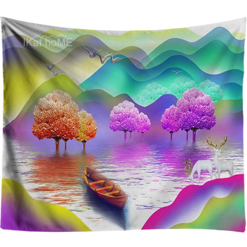 

Mountain Tapestry Wall Hanging Hippie Boho Decor Psychedelic Tapestry Throw Wall Cloth Tapestries Carpet Multicolor Elk Painting