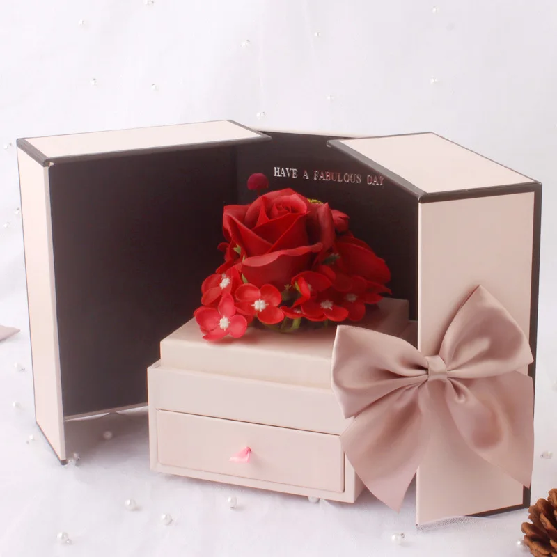 

New Double Door Soap Flower Gift Box Jewelry Lipstick Gift Box Creative Valentine's Day Christmas Gift