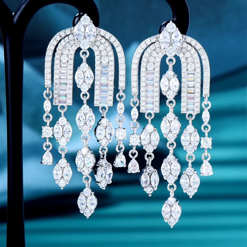 

Blachette 2022 New Trendy Exquisite Tassel Beaded Geometric Zirconia Earrings Women's Party Daily Anniversary Moroccan Jewelry