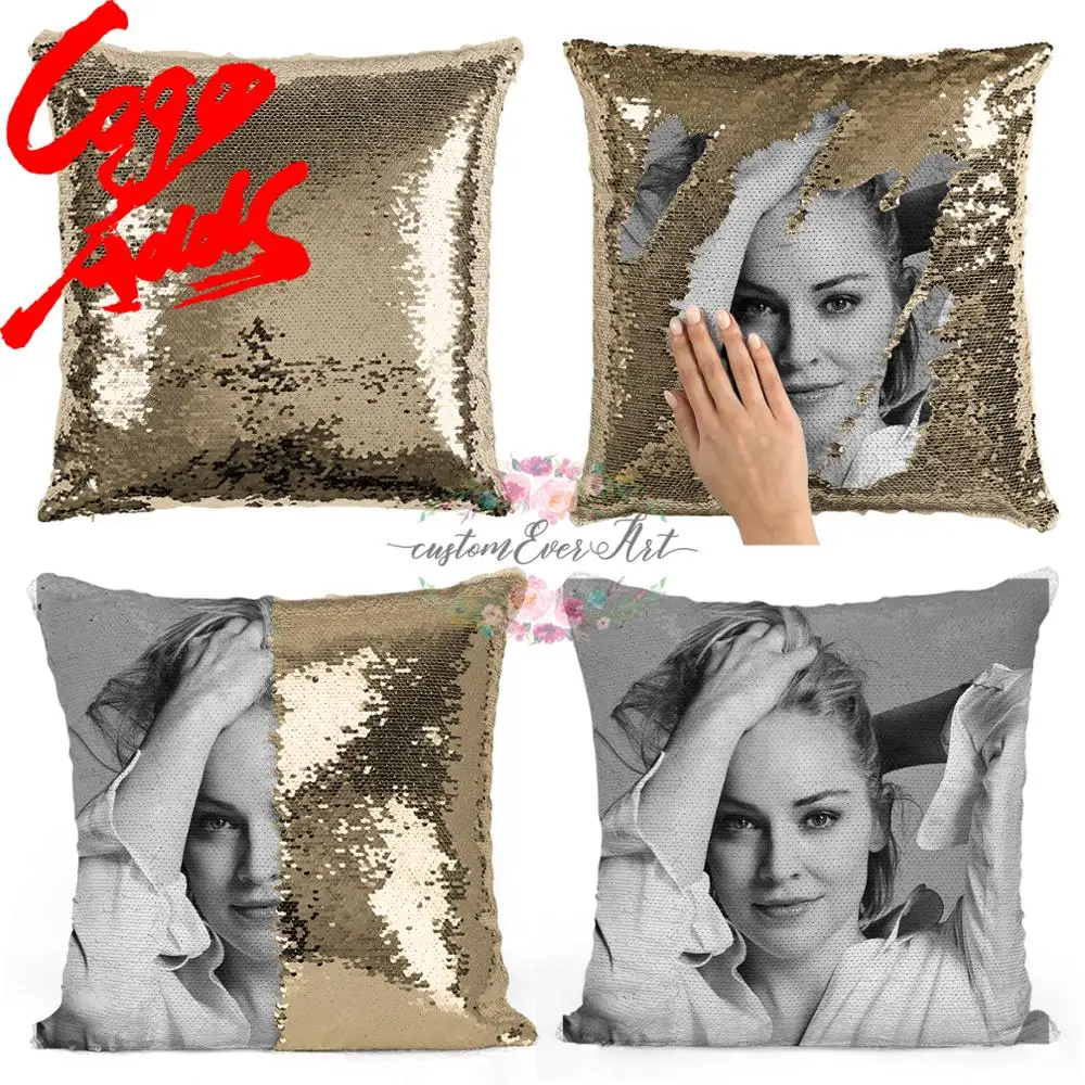 Подушка с блестками Sharon Stone | Наволочка Двухцветная подушка Подарок для нее Него