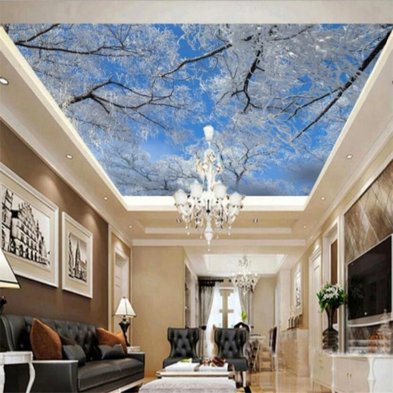 

Пользовательские большие обои 3d Зимнее небо глазурь большое дерево снежинка очаровательный Зенит Фреска гостиная отель потолок 3d papel де parede