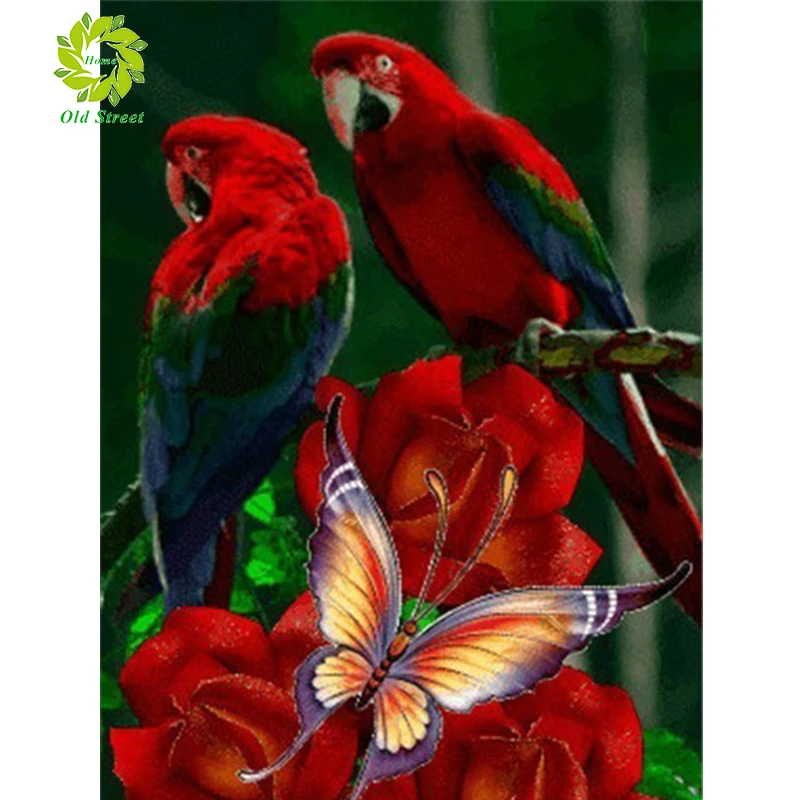 Картина из круглых страз с птицами и цветами для домашнего декора