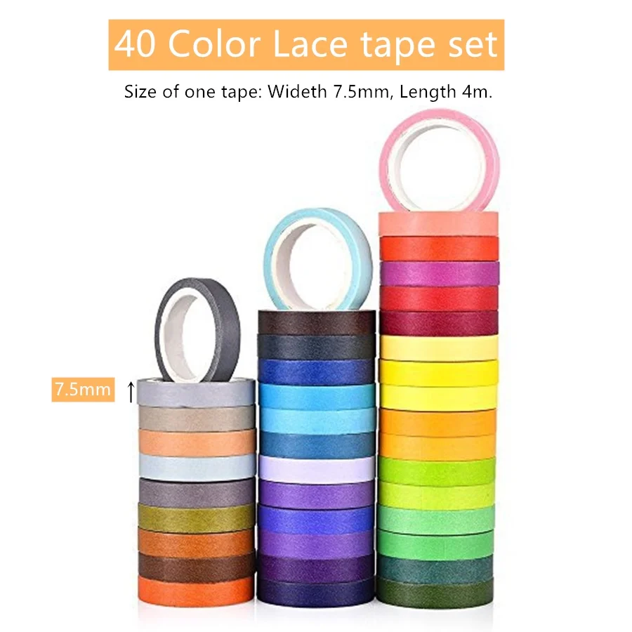 40pcs Lace tape 60 радужных цветов кружева набор декоративного скотча Васи 7,5 мм 8 мм 15 мм клейкие Маскировочные ленты тетрадь для дневника украшения наклейки подарок F067 - Цвет: 40pcs Lace tape