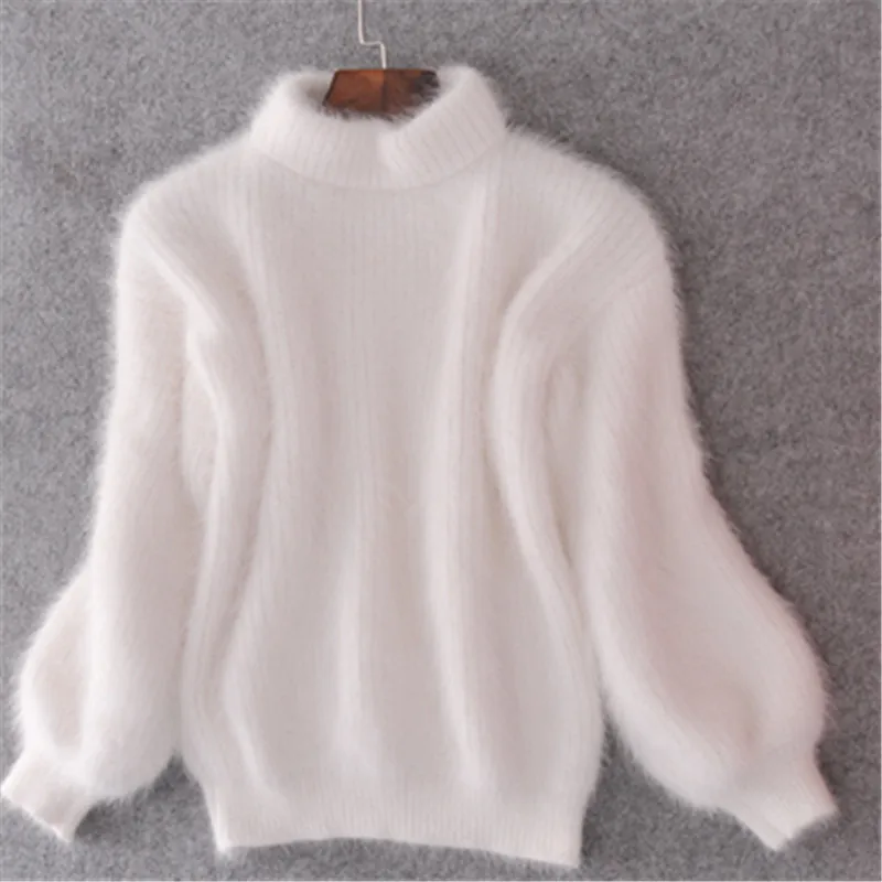 Vintage long sleeve sweater women Christmas sweater white red knitted pullovers turtleneck women cute fuzzy sweater luxury