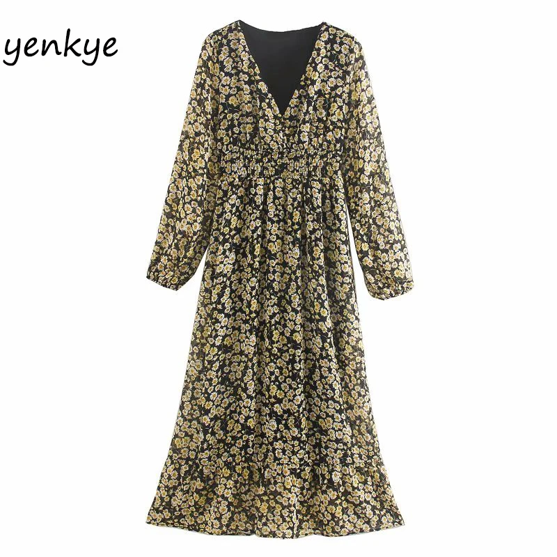 Женское винтажное платье с цветочным принтом Элегантное Длинное Платье трапеция