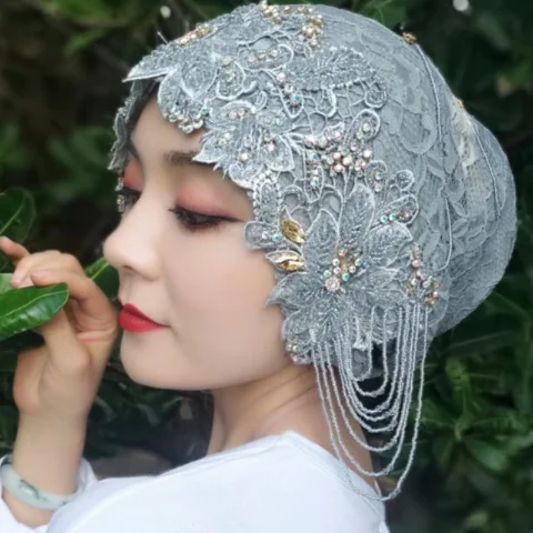 Роскошный свадебный мусульманский шарф женские бисероплетенные кисточки хиджаб