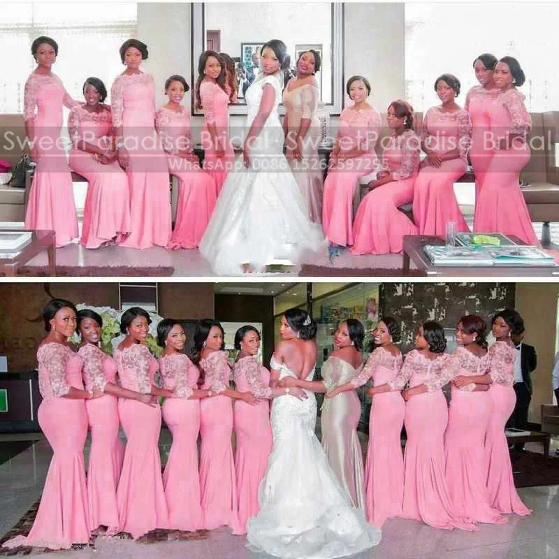 

Темно-розовое кружевное платье-Русалка для подружки невесты с длинным рукавом и прозрачным вырезом 3/4, свадебное платье для подружки невест...