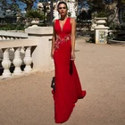Женское атласное платье-Русалка Sevintage, красное атласное платье с v-образным вырезом, без рукавов, с кружевом и хвостом, длинное платье для выпускного вечера