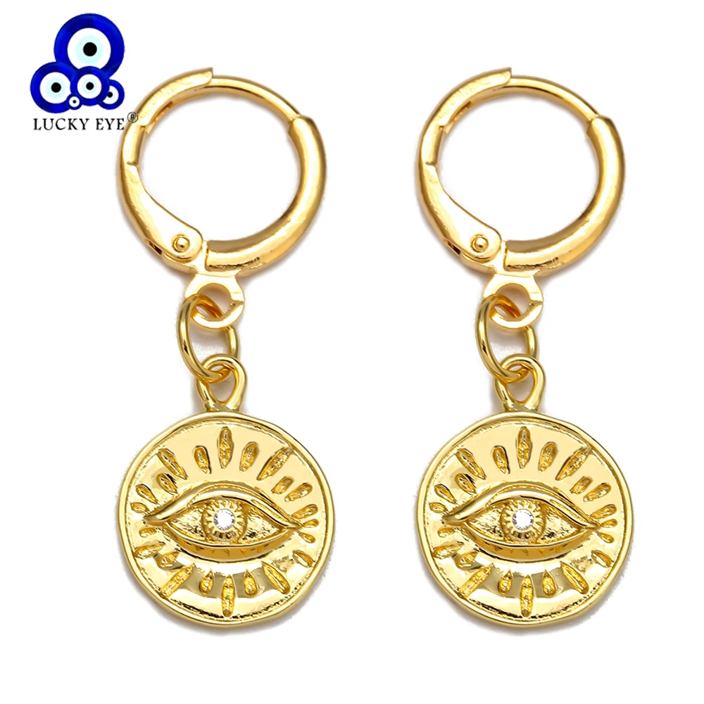 Серьги-подвески женские круглые золотистые/серебристые EY6726 | Украшения и