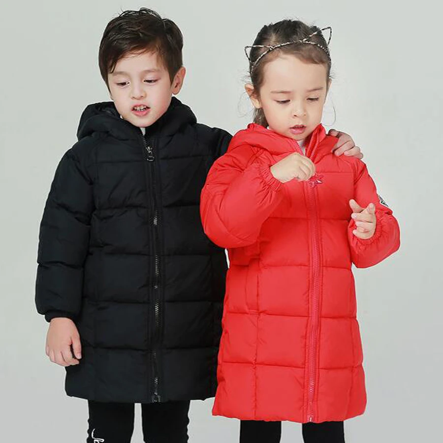 Детские длинные пуховые куртки пальто для девочек зимняя теплая куртка детей