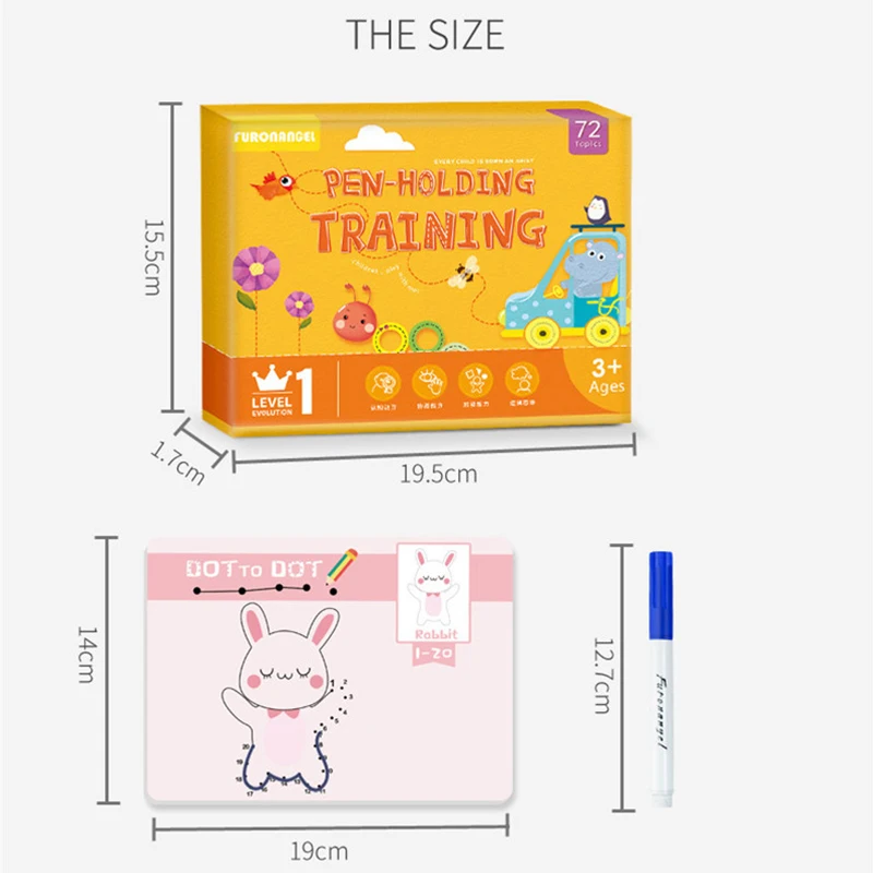 72-страничный комплект для детей Montessori для обучения письму, контролю ручки и соединению точек, образовательные игрушки для рисования и практики, учебные пособия.