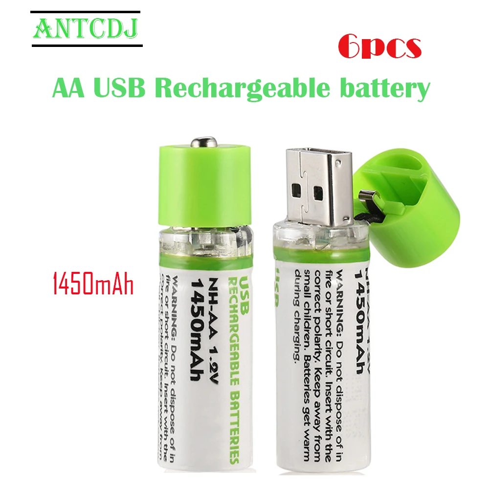 

6/8/10/20PCS USB AA 1.2V 1450mAh USB Rechargeable Battery Quick Charging Li-po High Quality Batteries Bateria RoHS CE 2A