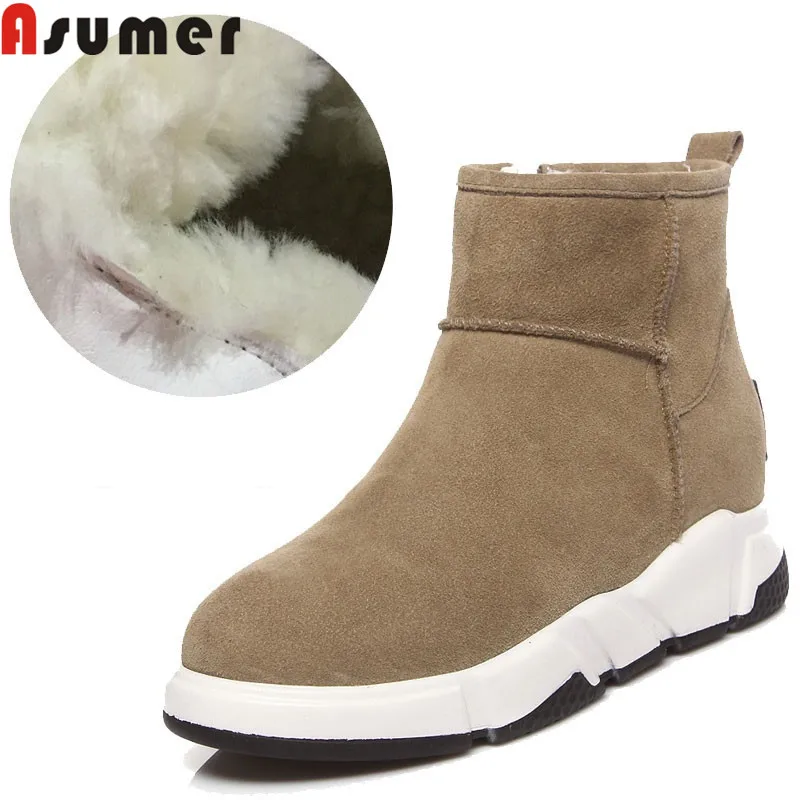 Женские замшевые ботинки ASUMER с круглым носком на молнии|Женские полусапожки| |