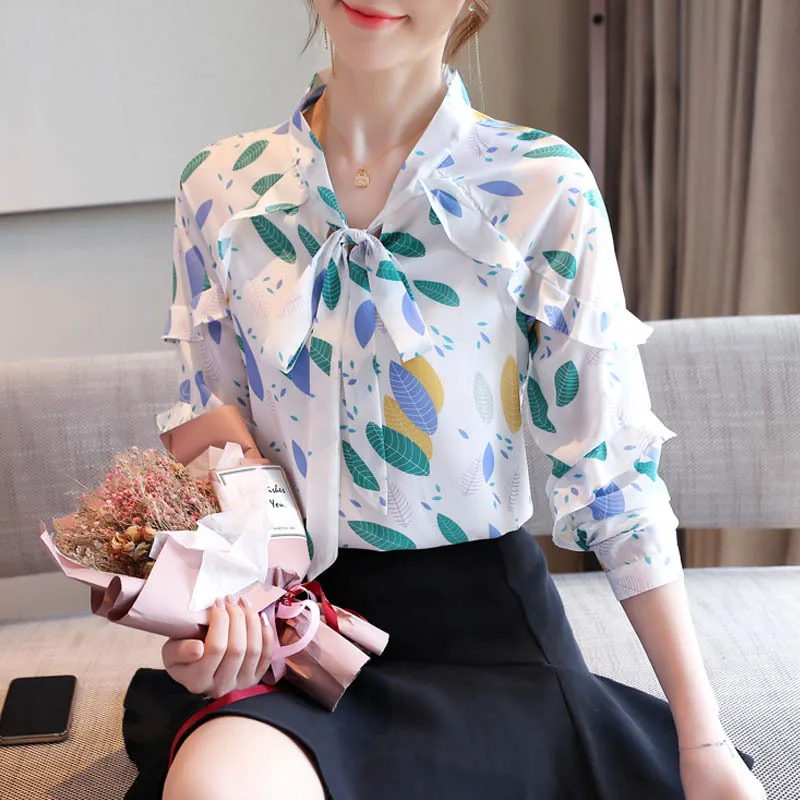 

2021 Flower Chiffon Shirt Women's Spring Summer New Long-sleeved Bottoming Shirt Small Korean Floral Top