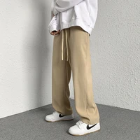 korean male casual long trousers khaki mens elastic waist wide leg pants streetwear man straight pants