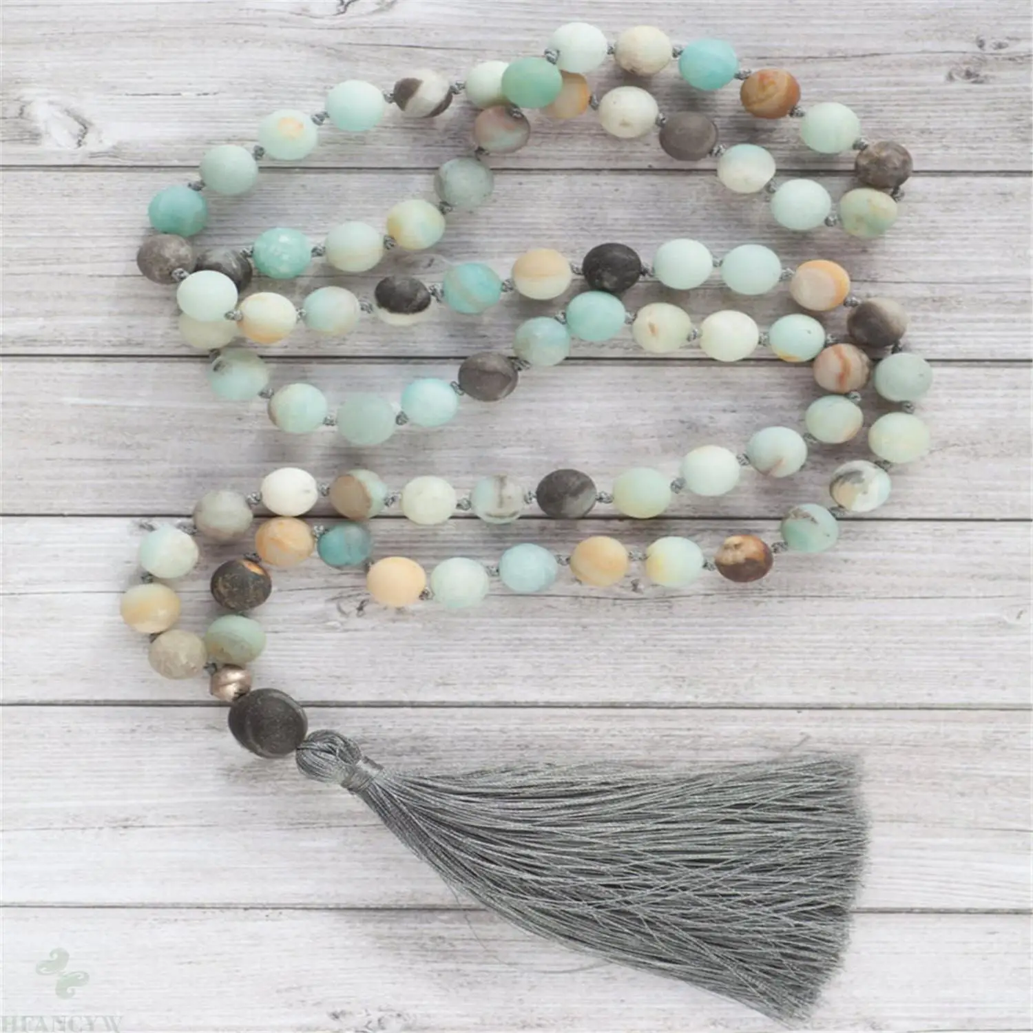 

8mm Amazonite Gemstone 108 Beads Mala Tassel Necklace Tibetan Japa Prayer Yoga Mala Wristband Spiritua Religious Buddhism