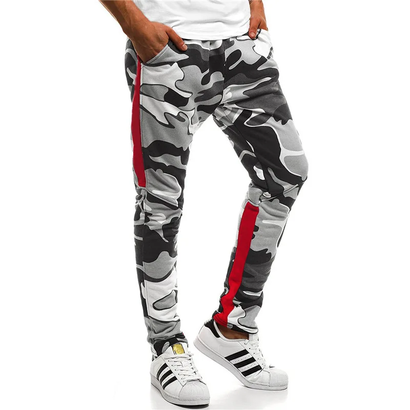 

Four seasons men's camouflage print sports trousers stitching fitness pants color matching personality casual pants