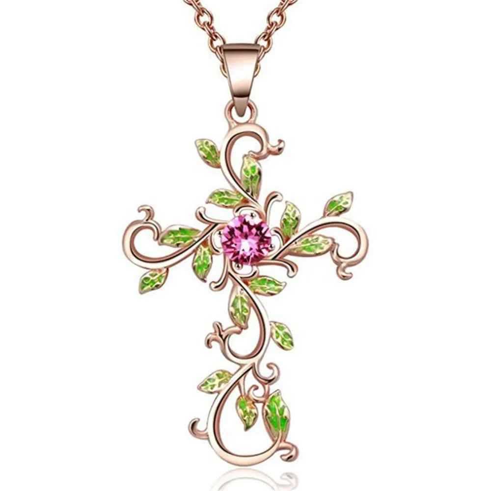 

New Exquisite and Elegant Vine Cross Necklace Earrings Ring Ladies Wedding Accessories Jewelry Valentine's Day Gifts Wholesale